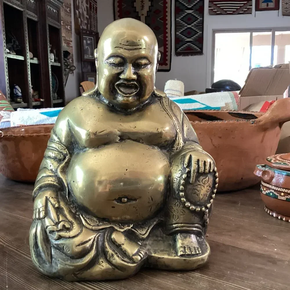 Old Antique Brass Tibetan Buddha statue.Approximately 11 X 8 X 6 And 6 Pounds